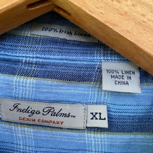 Men’s Irish linen button down shirt size XL blue indigo Palms NWOT - Picture 2 of 11